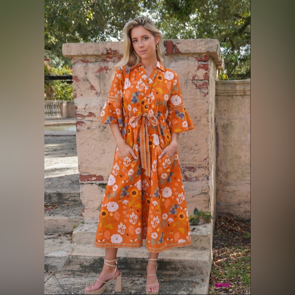 Islapayal Cape Midi Burnt Orange Dress